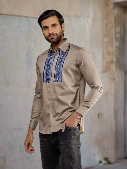 Printed Smart Casual Grey Shirt - HE SPOKE - For Men