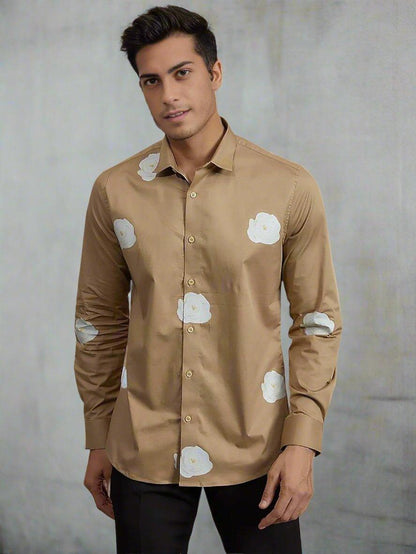 Printed Smart Casual Khaki Shirt - HE SPOKE - For Men