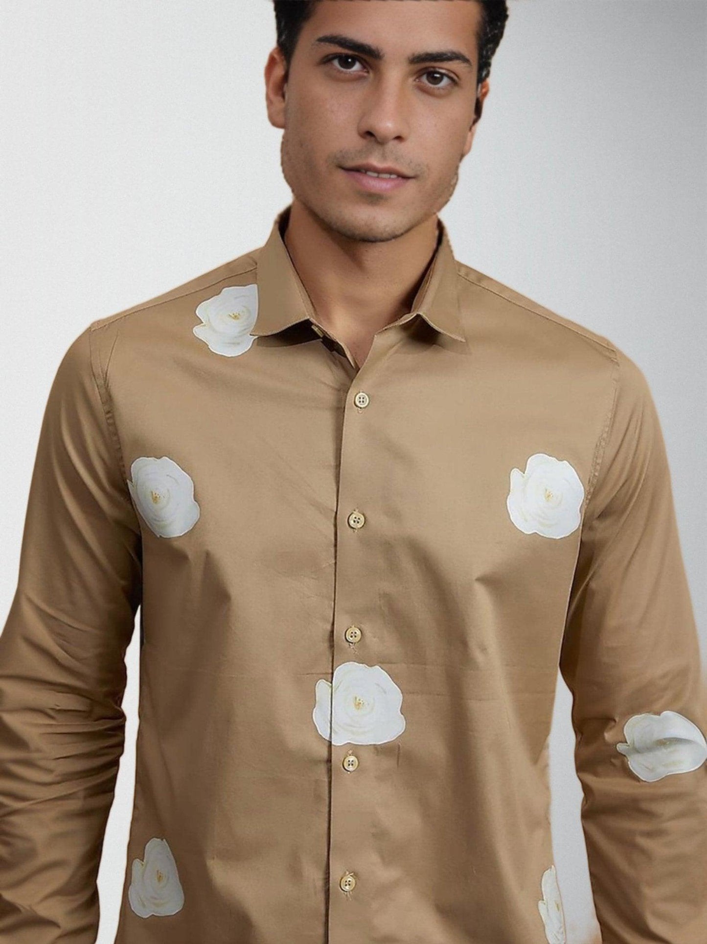 Printed Smart Casual Khaki Shirt - HE SPOKE - For Men