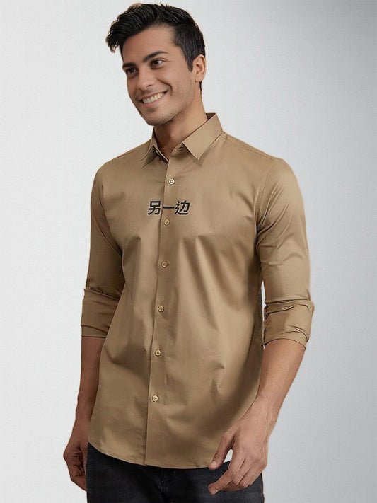 Printed Smart Casual Khaki Shirt - HE SPOKE - For Men