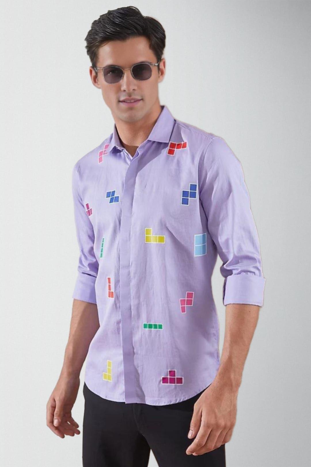 Printed Smart Casual Lilac Shirt - HE SPOKE - For Men