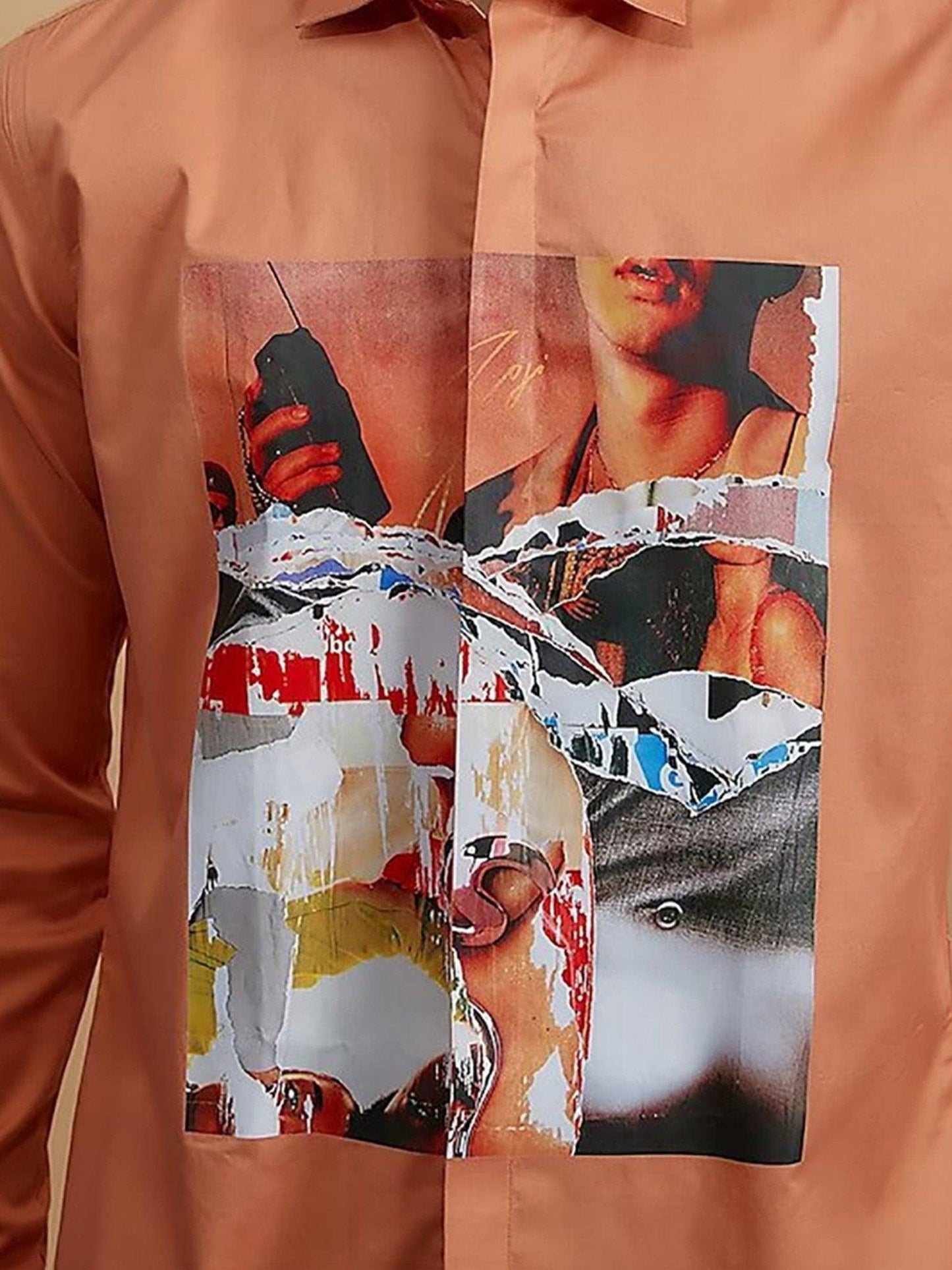 Printed Smart Casual Orange Shirt - HE SPOKE - For Men