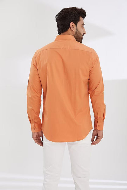 Printed Smart Casual Orange Shirt - HE SPOKE - For Men