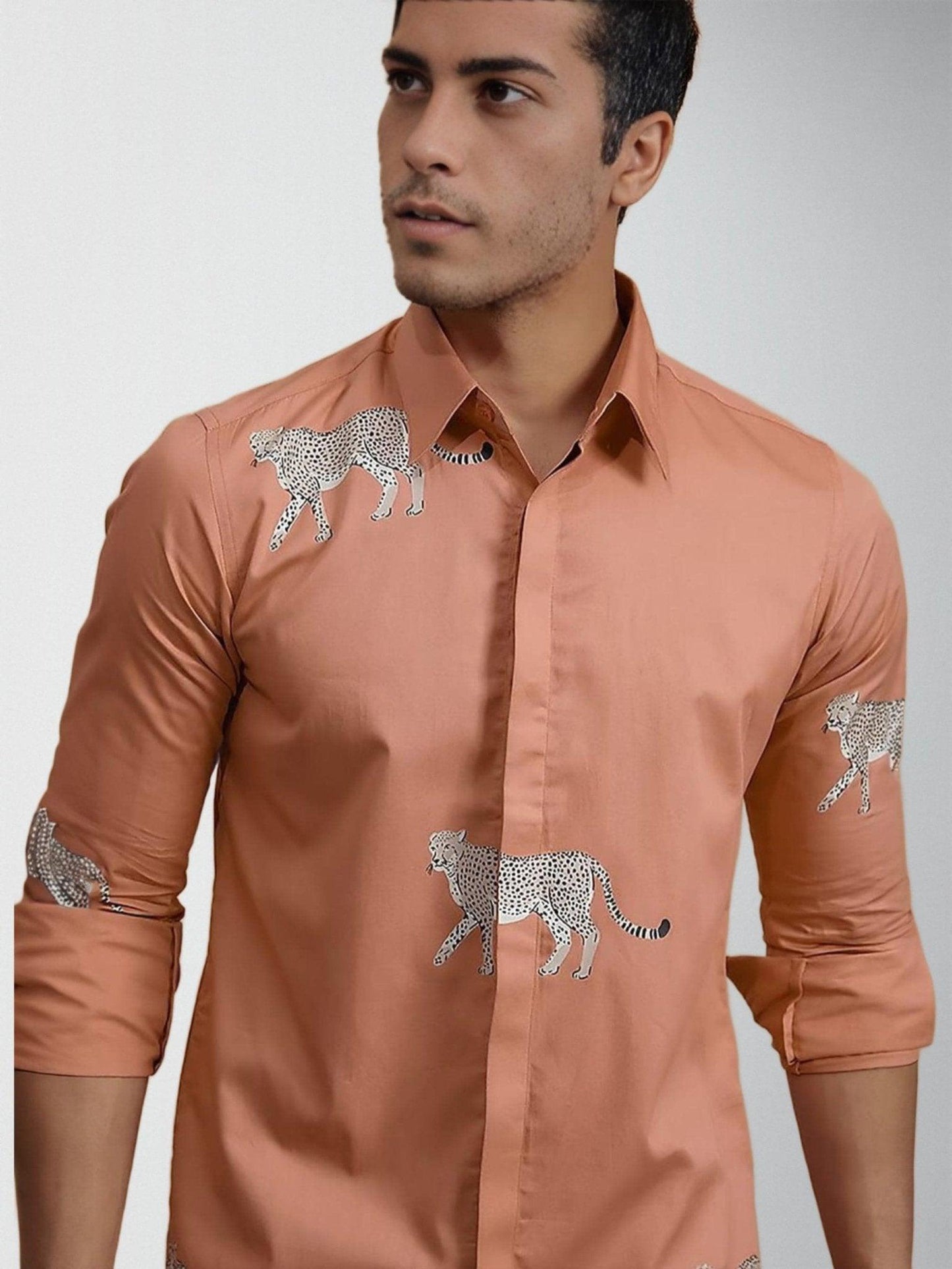 Printed Smart Casual Orange Shirt - HE SPOKE - For Men