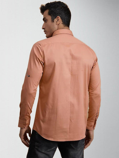 Printed Smart Casual Orange Shirt - HE SPOKE - For Men