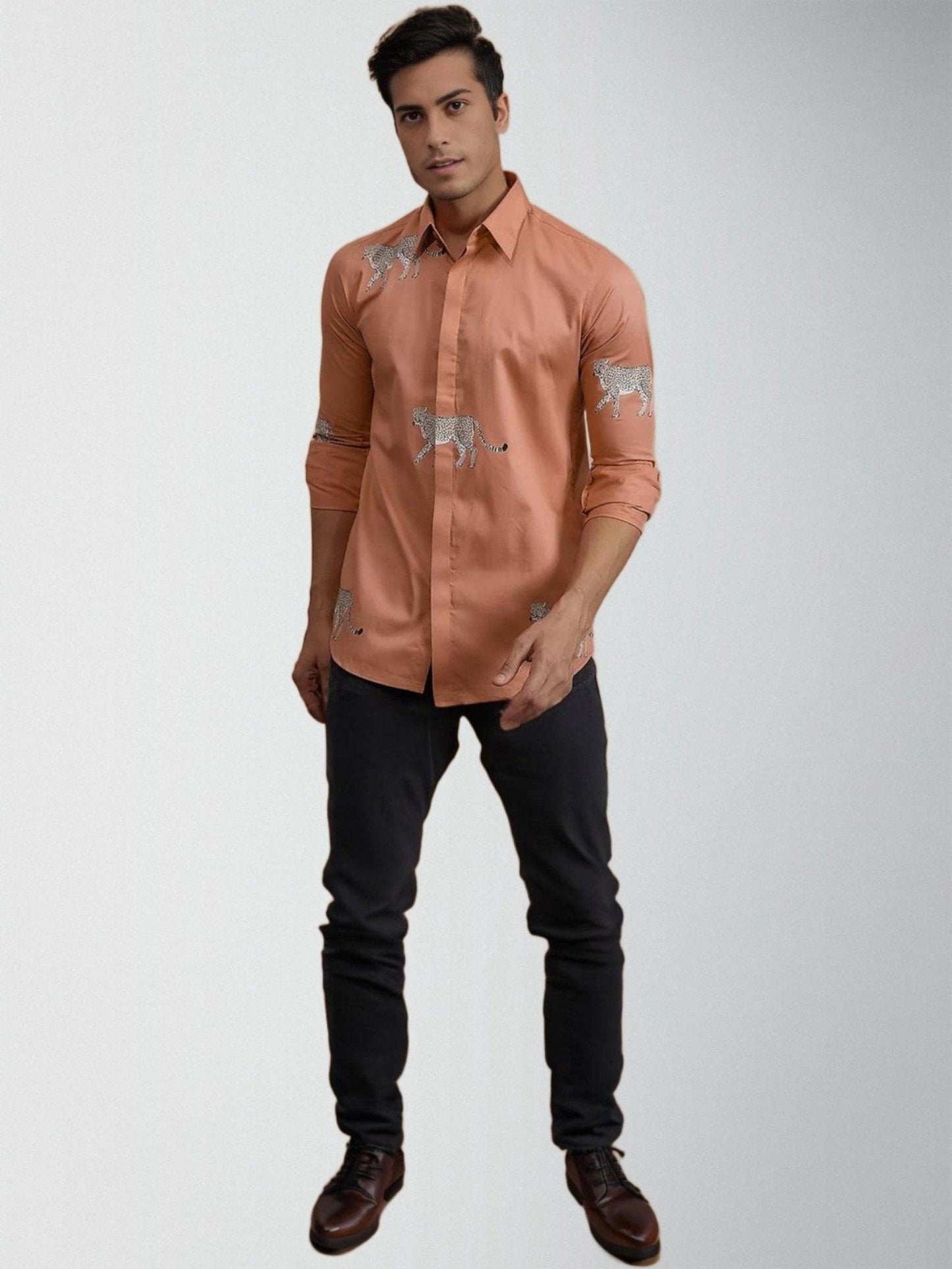 Printed Smart Casual Orange Shirt - HE SPOKE - For Men