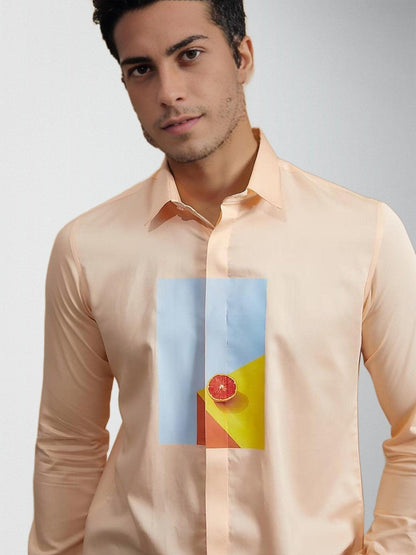 Printed Smart Casual Peach Shirt - HE SPOKE - For Men