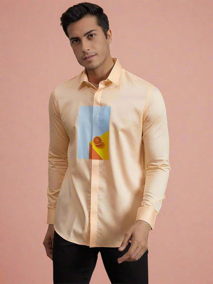 Printed Smart Casual Peach Shirt - HE SPOKE - For Men