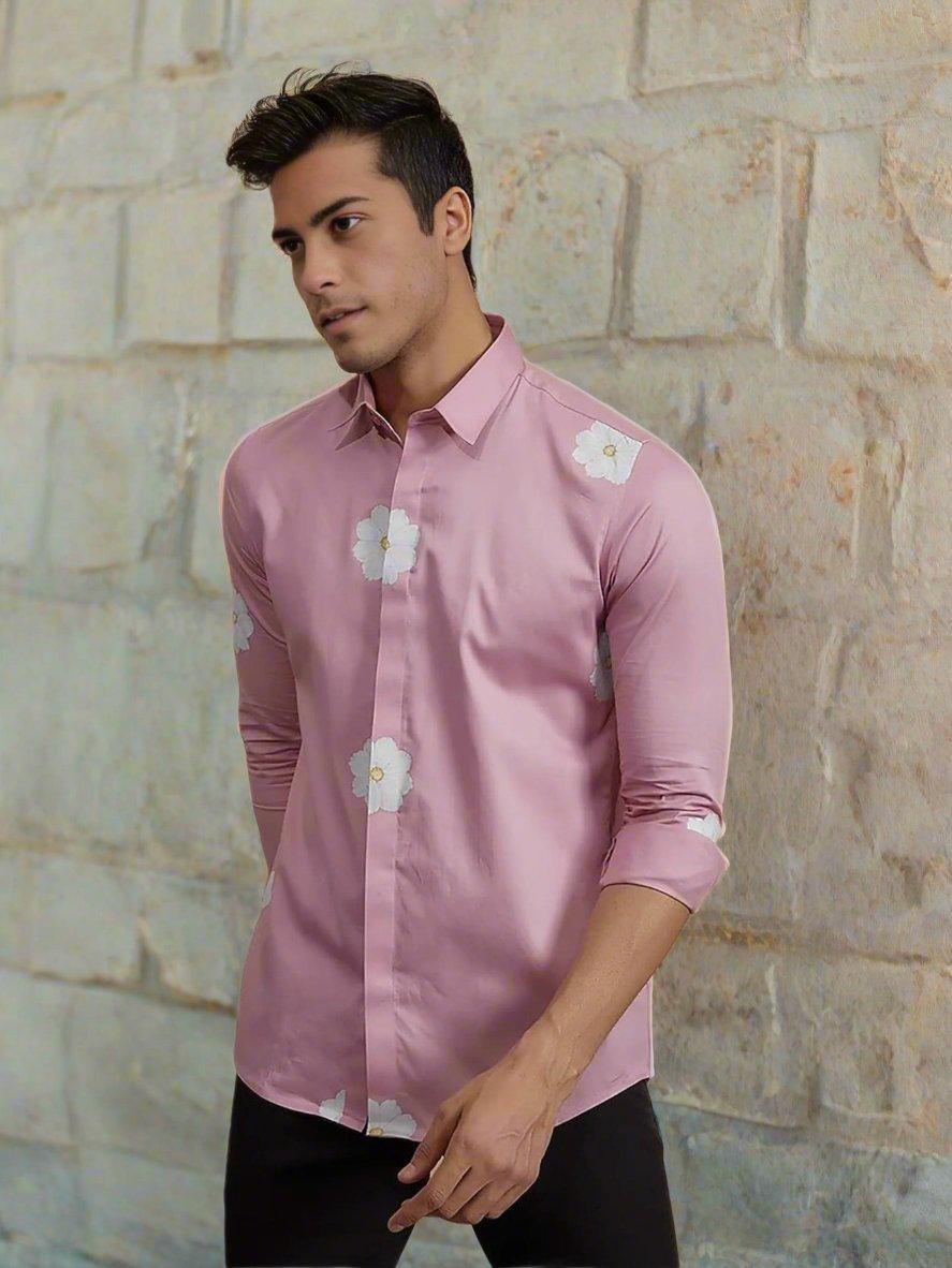 Printed Smart Casual Pink Shirt - HE SPOKE - For Men