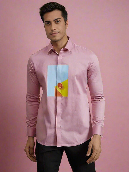 Printed Smart Casual Pink Shirt - HE SPOKE - For Men