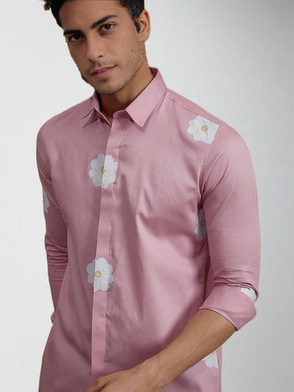 Printed Smart Casual Pink Shirt - HE SPOKE - For Men