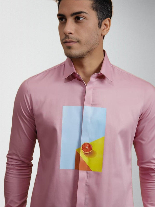 Printed Smart Casual Pink Shirt - HE SPOKE - For Men