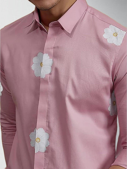 Printed Smart Casual Pink Shirt - HE SPOKE - For Men