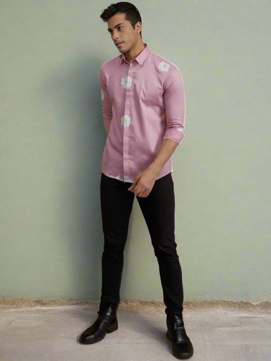 Printed Smart Casual Pink Shirt - HE SPOKE - For Men