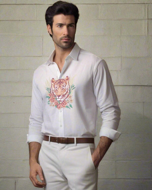 Printed Smart Casual White Shirt - HE SPOKE - For Men