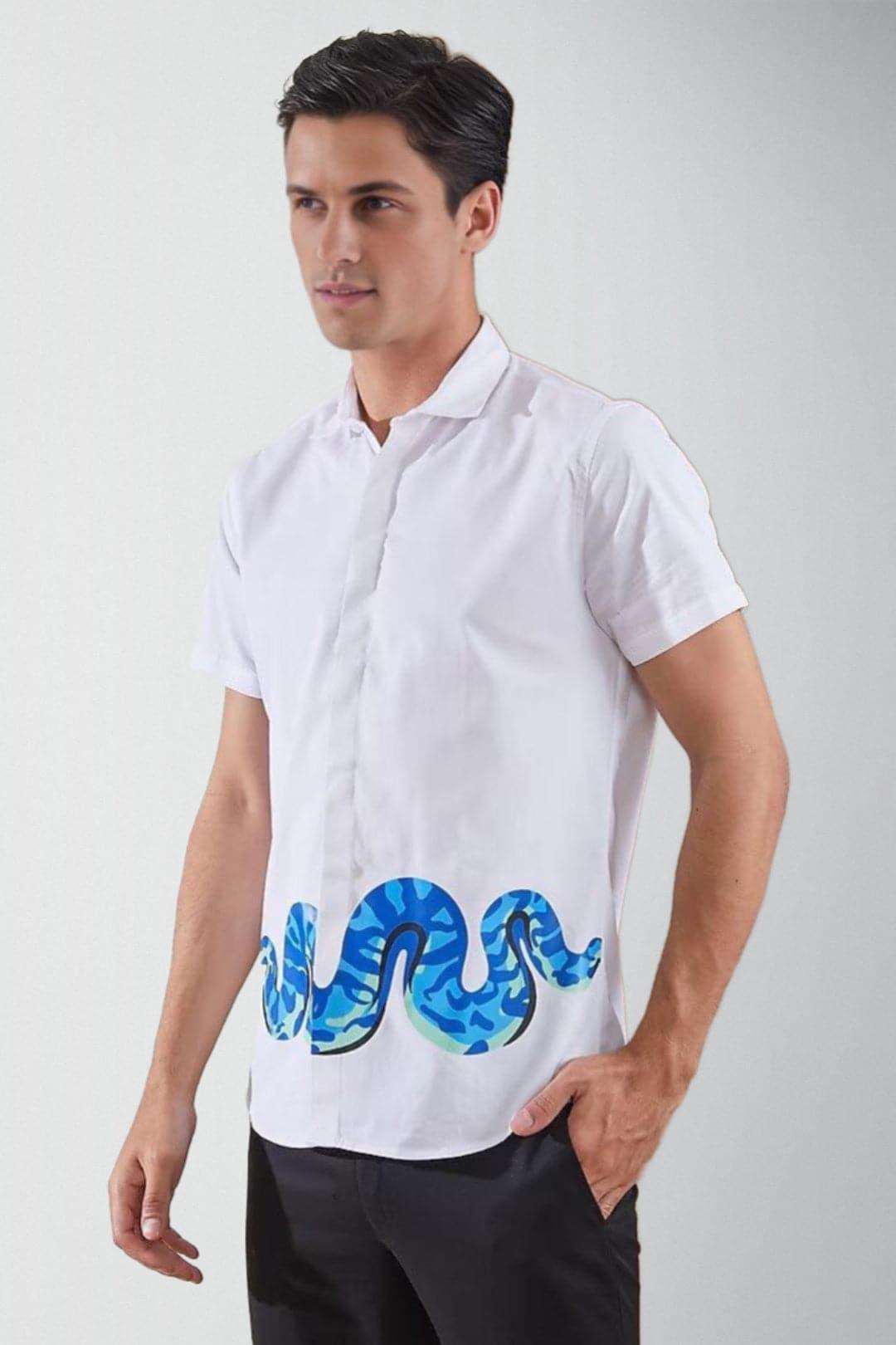 Printed Smart Casual White Shirt - HE SPOKE - For Men