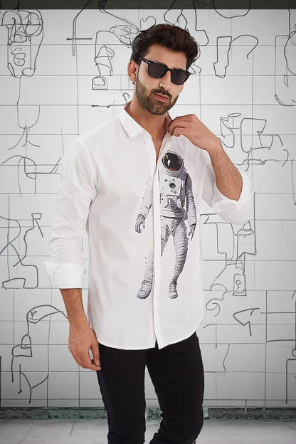 Printed Smart Casual White Shirt - HE SPOKE - For Men