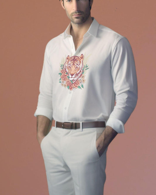 Printed Smart Casual White Shirt - HE SPOKE - For Men