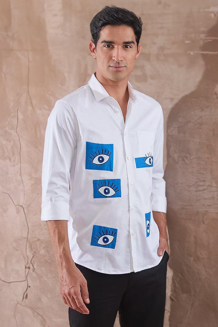 Printed Smart Casual White Shirt - HE SPOKE - For Men