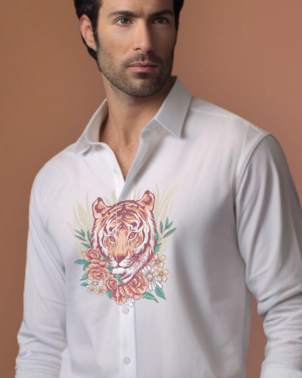 Printed Smart Casual White Shirt - HE SPOKE - For Men