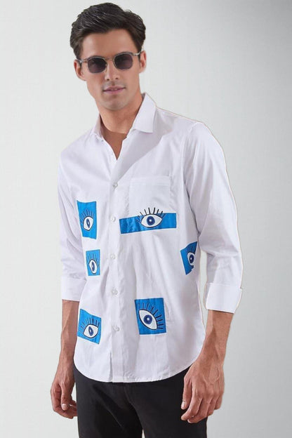 Printed Smart Casual White Shirt - HE SPOKE - For Men