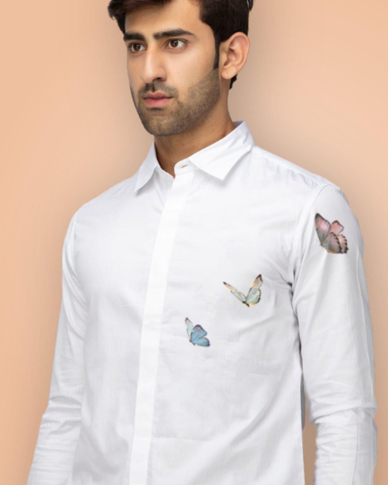 Printed Smart Casual White Shirt - HE SPOKE - For Men