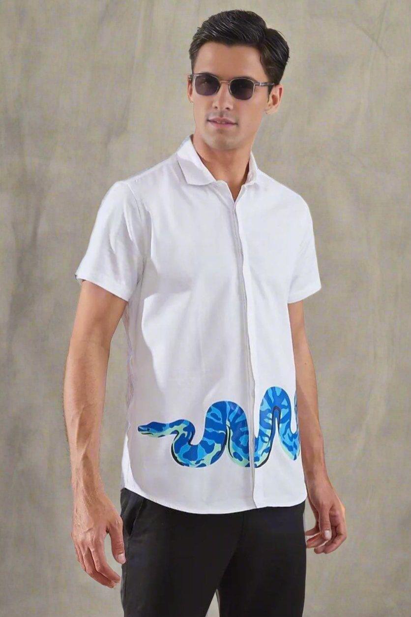 Printed Smart Casual White Shirt - HE SPOKE - For Men