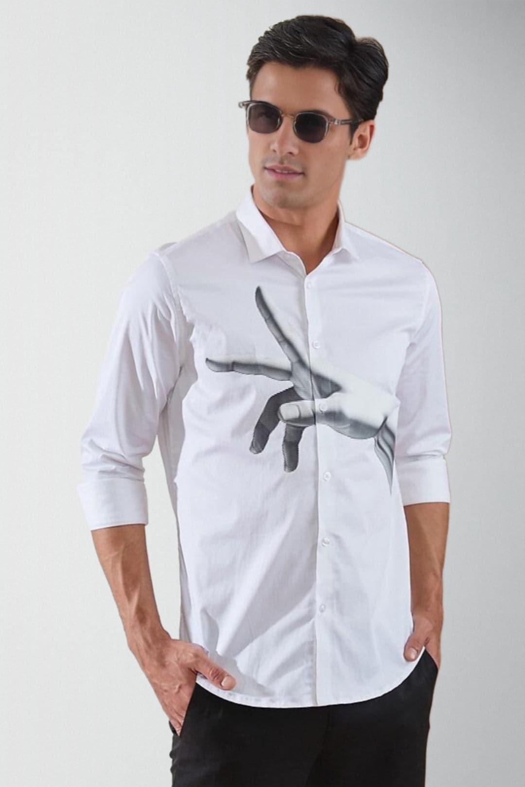 Printed Smart Casual White Shirt - HE SPOKE - For Men