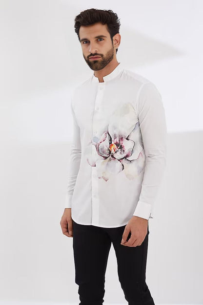 Printed Smart Casual White Shirt - HE SPOKE - For Men