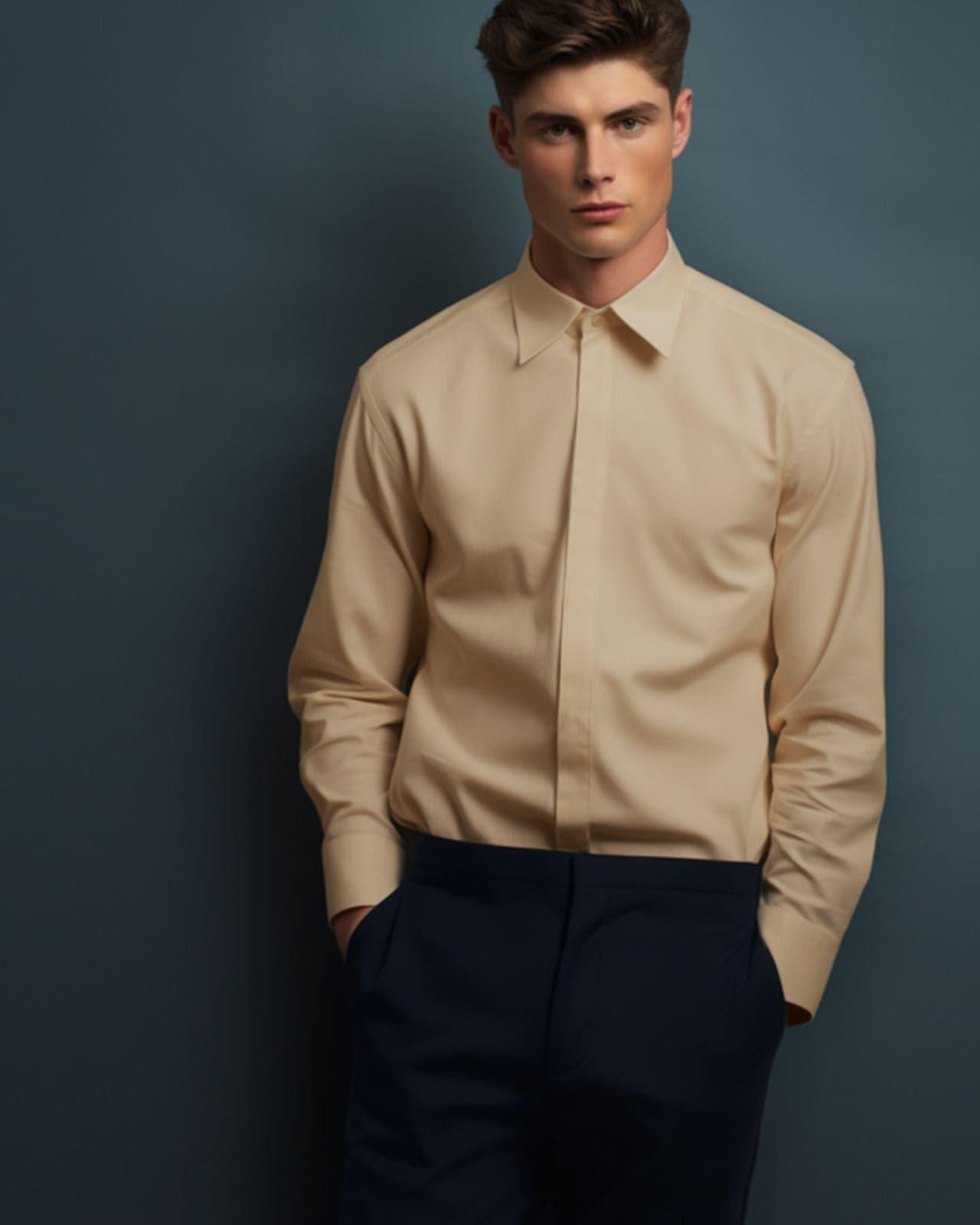 Solid Formal Cream Shirt - HE SPOKE - For Men