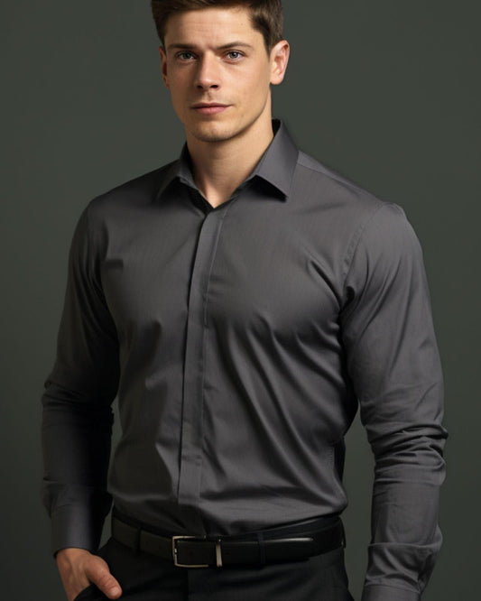 Solid Formal Dark Grey Shirt - HE SPOKE - For Men