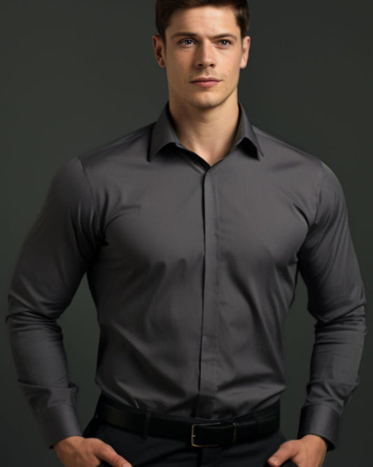 Solid Formal Dark Grey Shirt - HE SPOKE - For Men