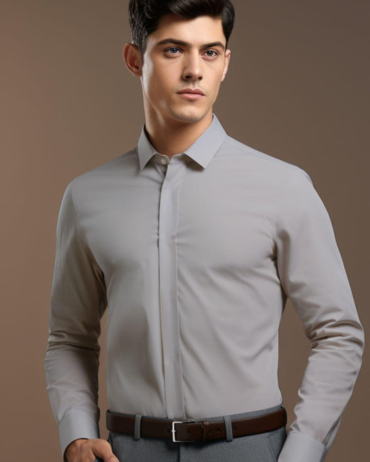 Solid Formal Grey Shirt - HE SPOKE - For Men