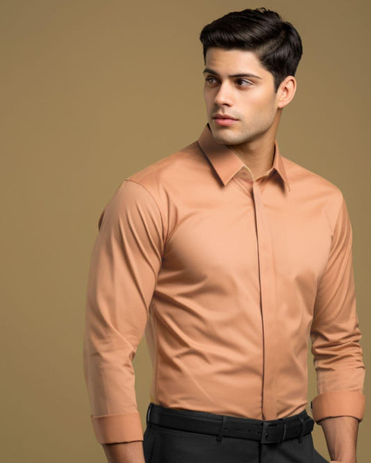 Solid Formal Orange Shirt - HE SPOKE - For Men