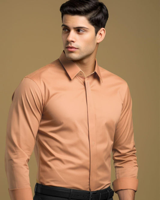 Solid Formal Orange Shirt - HE SPOKE - For Men