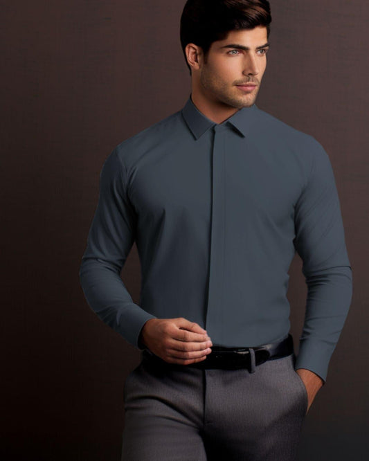 Solid Semi Formal Grey Shirt - HE SPOKE - For Men