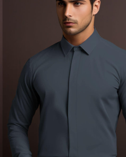 Solid Semi Formal Grey Shirt - HE SPOKE - For Men