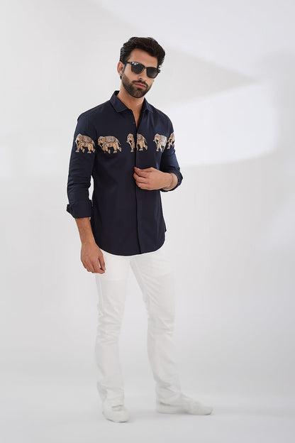 Printed Spread Collar Cotton Casual Shirt