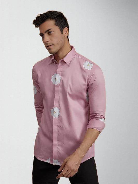 Printed Smart Casual Pink Shirt
