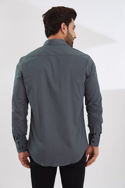 Self Design Spread Collar Cotton Casual Shirt