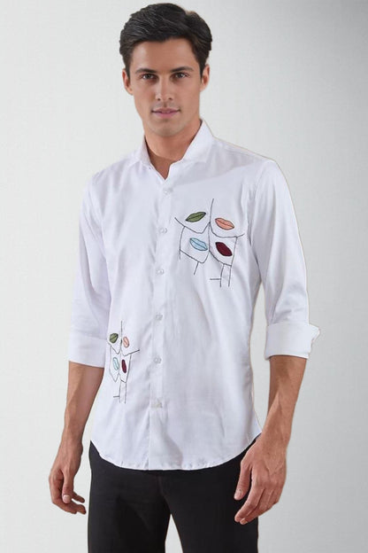 Embellished Spread Collar Cotton Casual Shirt