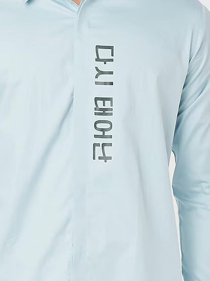 Printed Spread Collar Cotton Semi-Formal Shirt