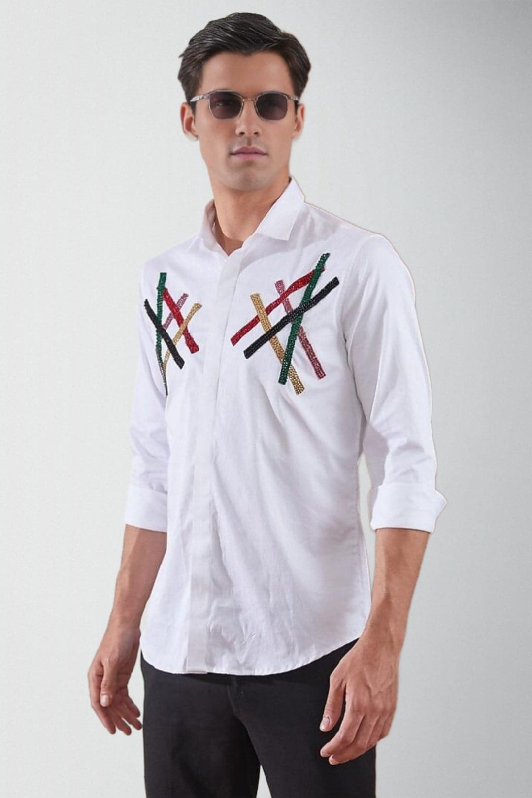 Embellished Spread Collar Cotton Party Shirt