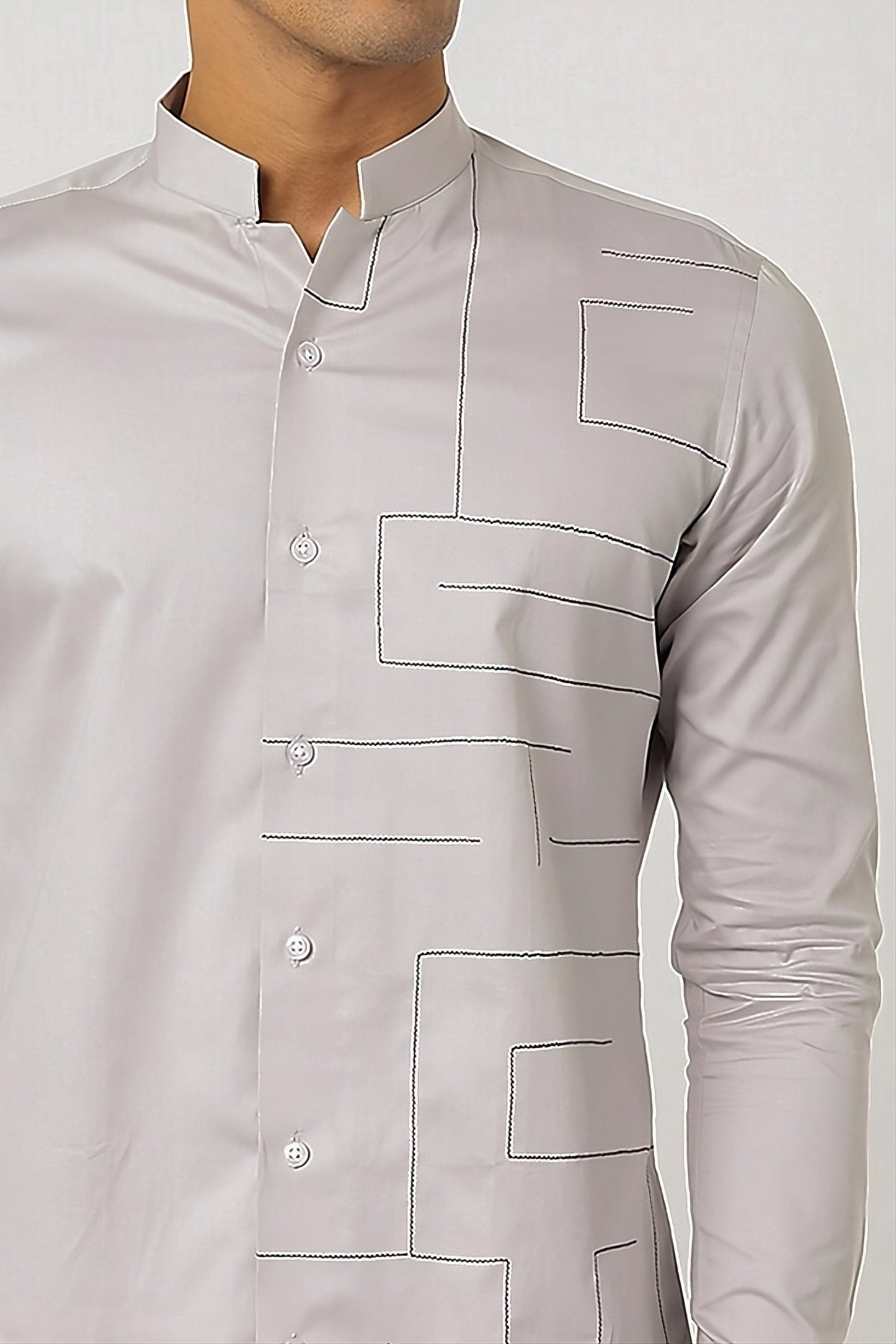 Embroidered Mandarin Collar Cotton Formal Shirt