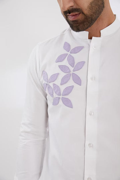 Colourblocked Mandarin Collar Cotton Casual Shirt
