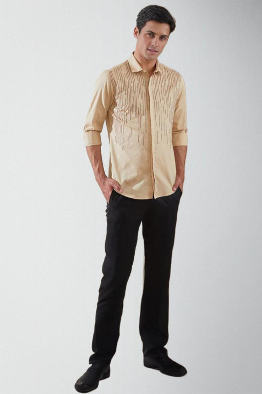 Embroidered Spread Collar Cotton Casual Shirt