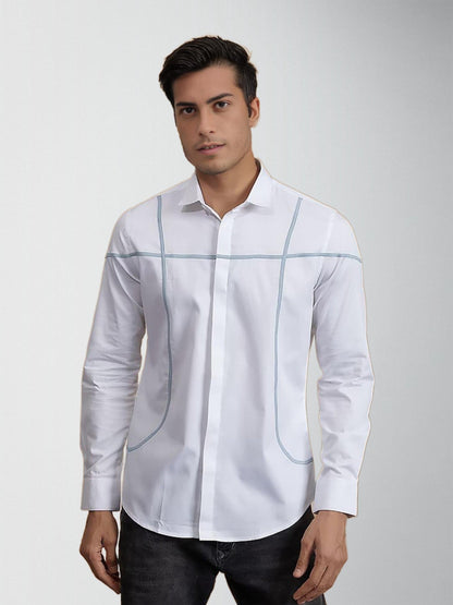 Pleated Spread Collar Cotton Semi-Formal Shirt