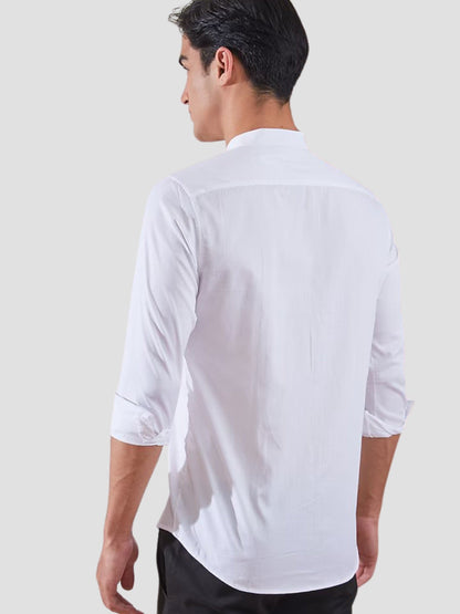 Pleated Spread Collar Cotton Casual Shirt