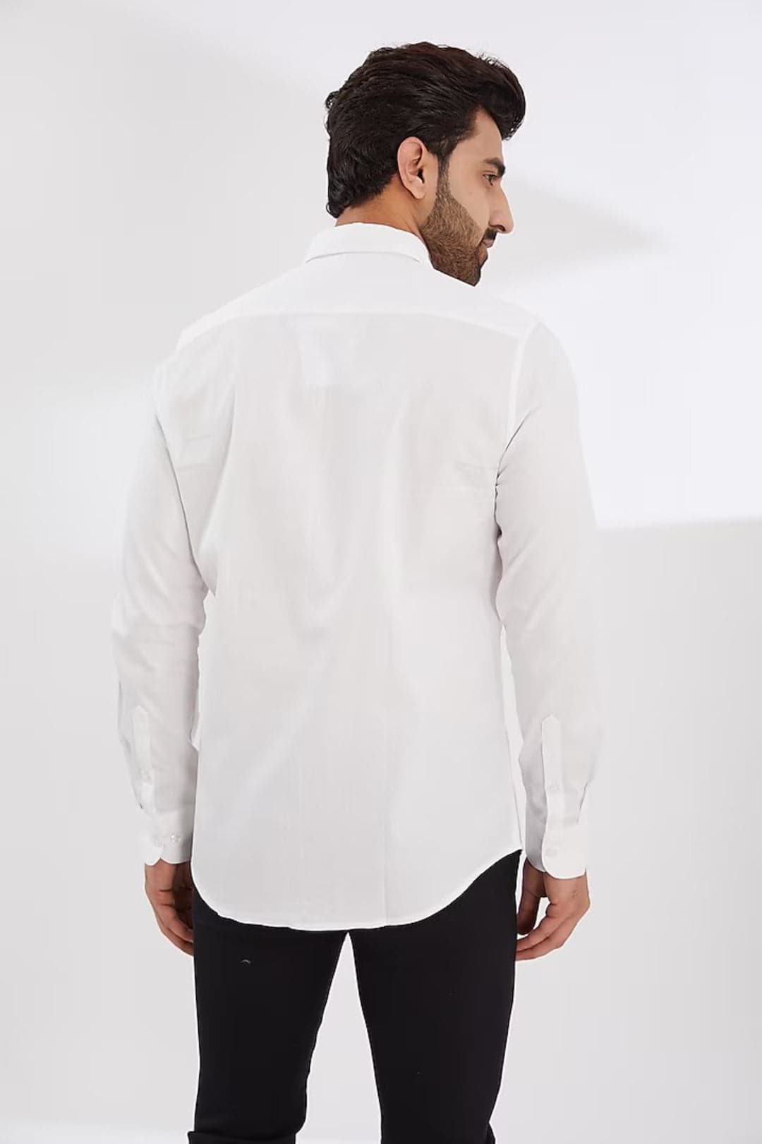 Embroidered Spread Collar Cotton Semi-Formal Shirt